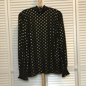 Worthington Polka Dots High Neck Long Sleeves Blouse L